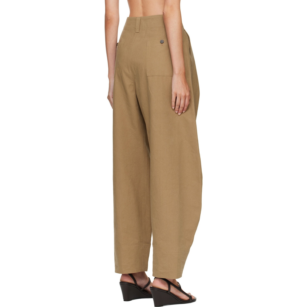 R2W Beige Milo Pintuck Cotton Trousers