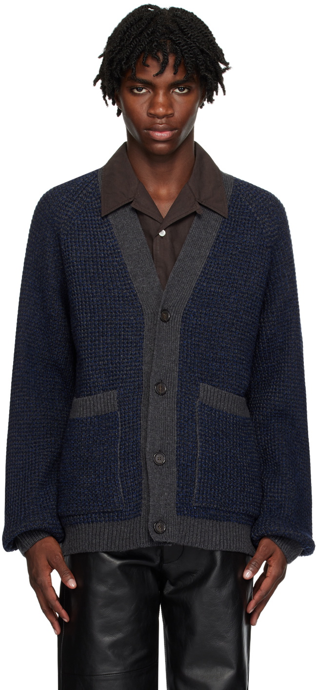 Universal Works Navy & Gray Patch Cardigan Universal Works