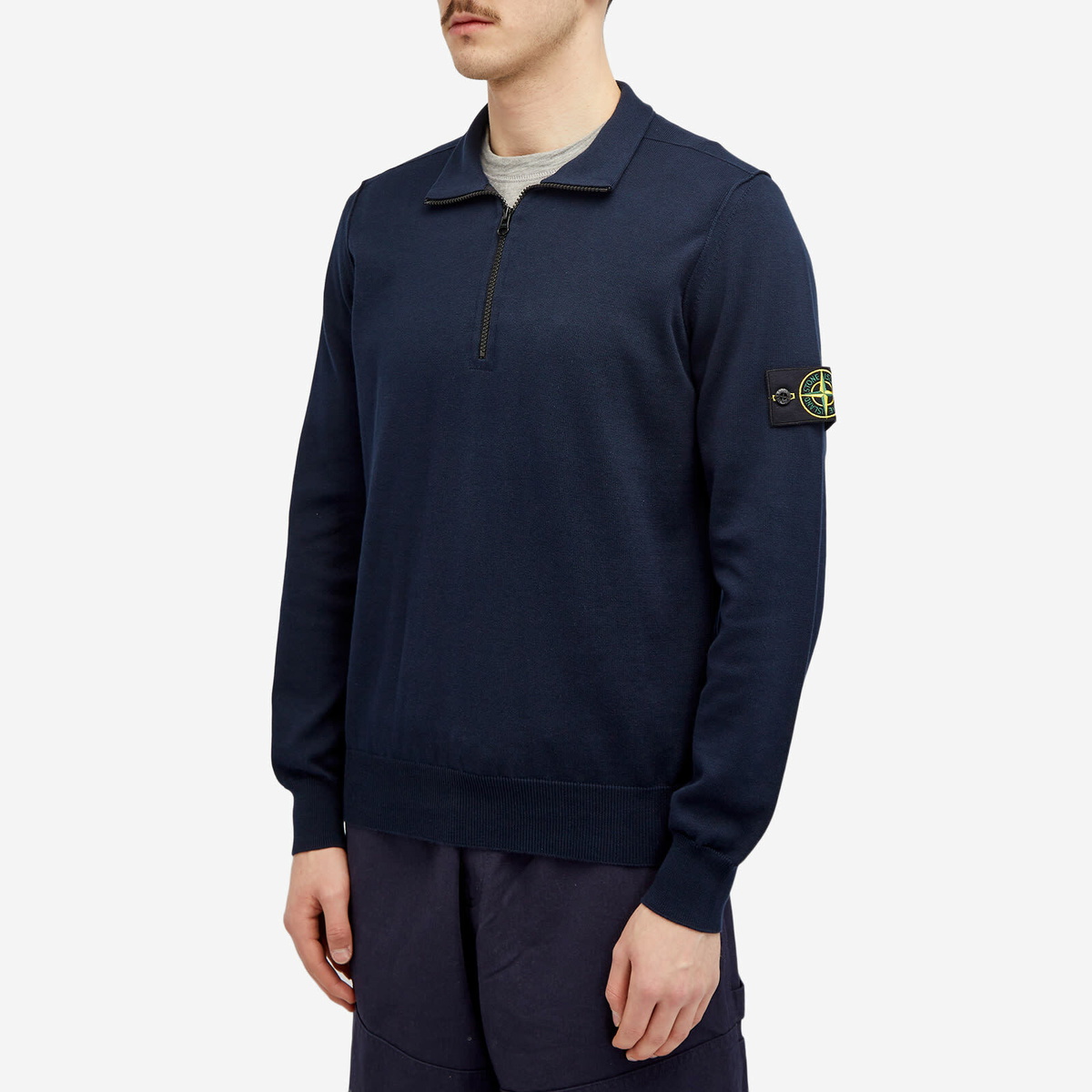 Stone Island Men's Soft Cotton Half Zip Knit in Navy Stone Island