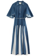 Lovebirds Panelled Denim and Cotton-poplin Midi Dress Blue