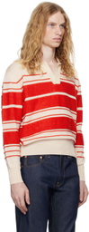 SUNNEI Off-White & Red Striped Knit Long Sleeve Polo