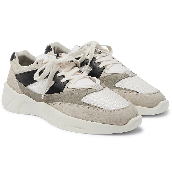 Photo: Fear of God Essentials - Leather-Trimmed Suede and Mesh Sneakers - Neutrals