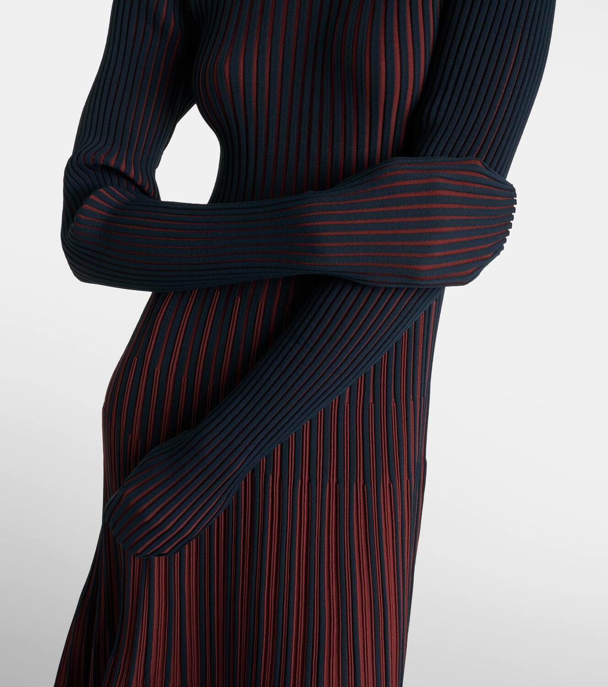 knee length dresses for ladies Soleil Stripe Knit Pleated Midi Dress