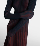 Tod's Striped ribbed-knit pleated midi dress