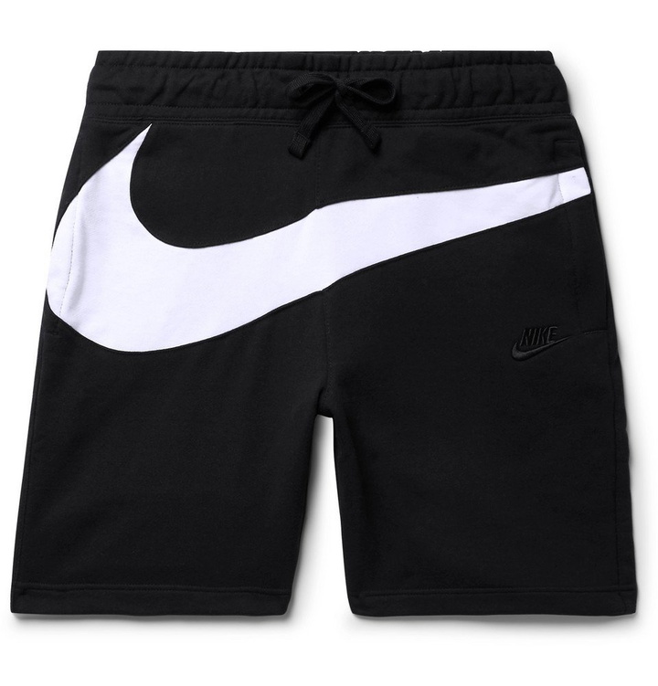 Photo: Nike - Slim-Fit Logo-Panelled Loopback Cotton-Blend Jersey Shorts - Black