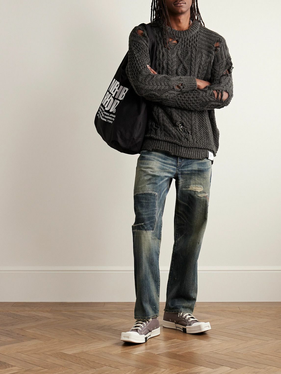 Neighborhood - Savage Distressed Knitted Sweater - Gray Neighborhood