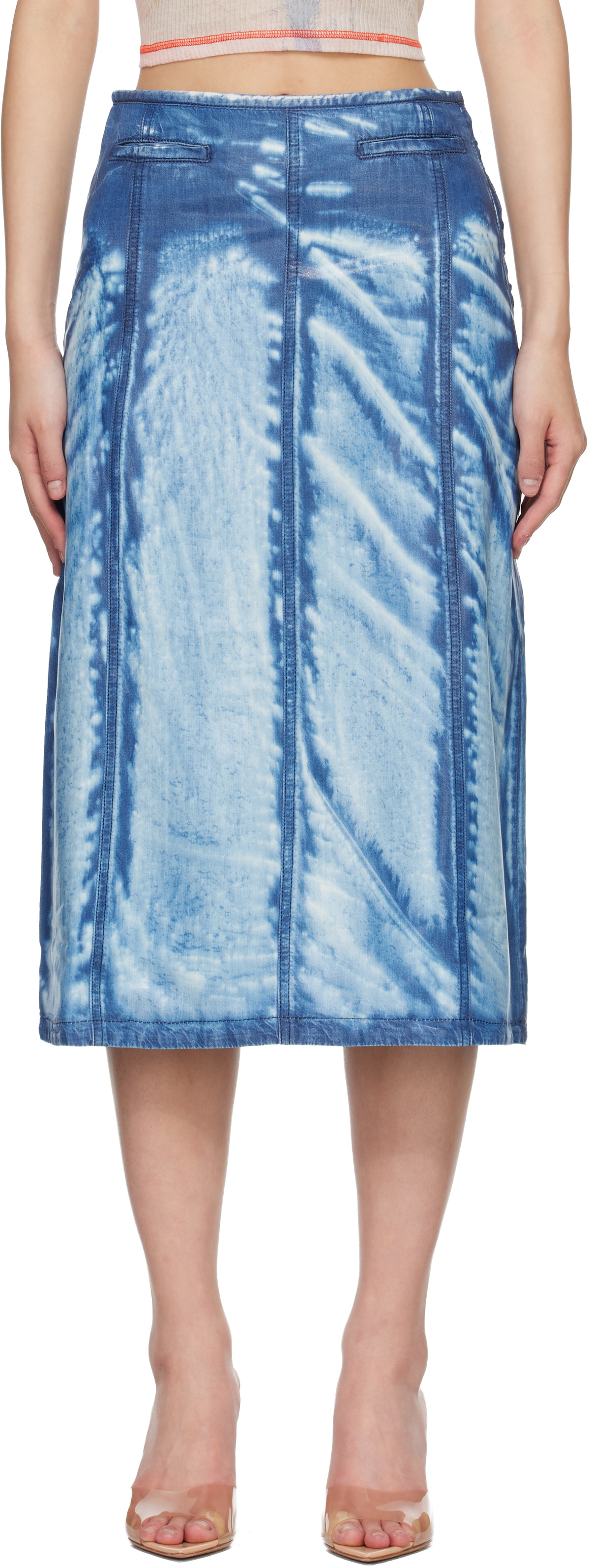 Diesel Blue X-Ray Lyocell Denim Midi Skirt
