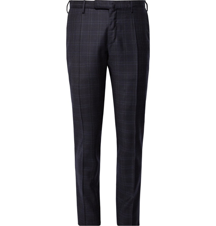 Photo: Incotex - Slim-Fit Midnight-Blue Checked Super 100s Wool Trousers - Midnight blue