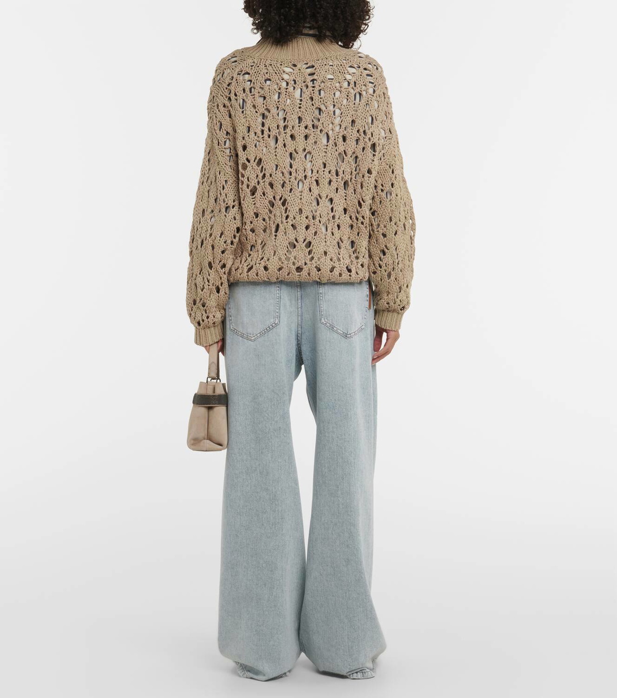 Cardigan Brunello Cucinelli à Paillettes – Tricot Ouvert Jade, Taille L, Neuf étiqueté