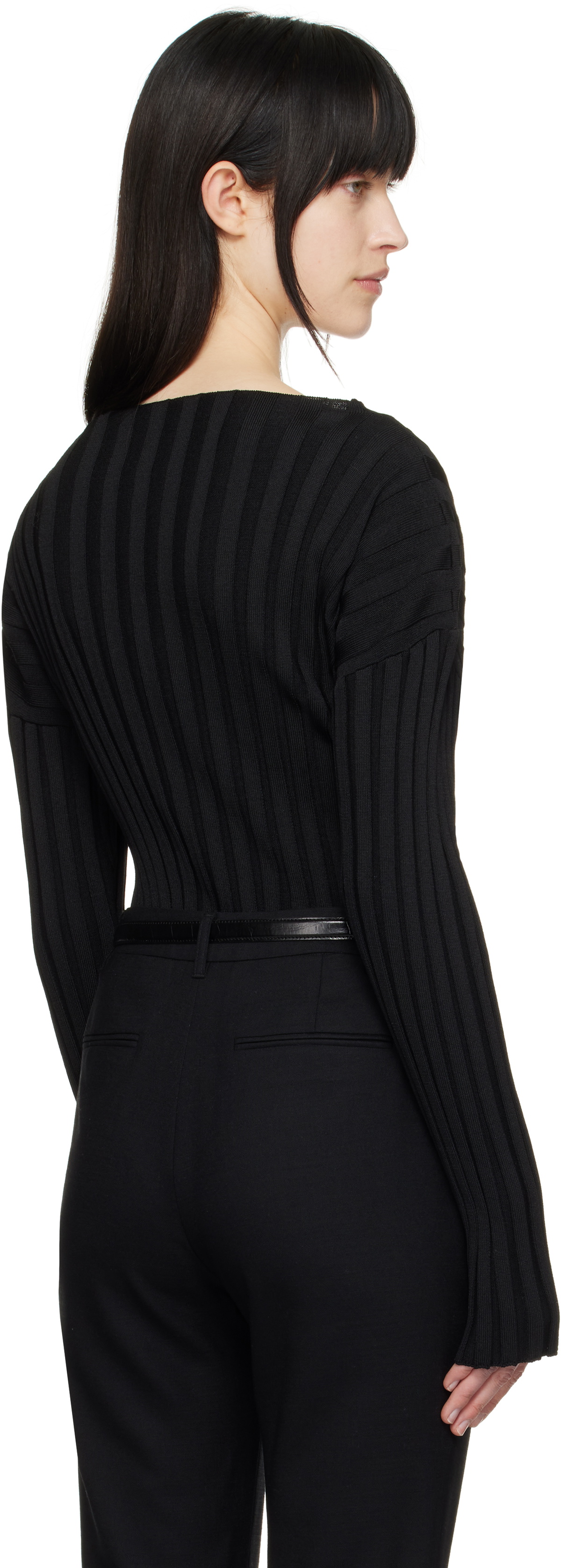 LE17SEPTEMBRE Black Ribbed Collarless Cardigan