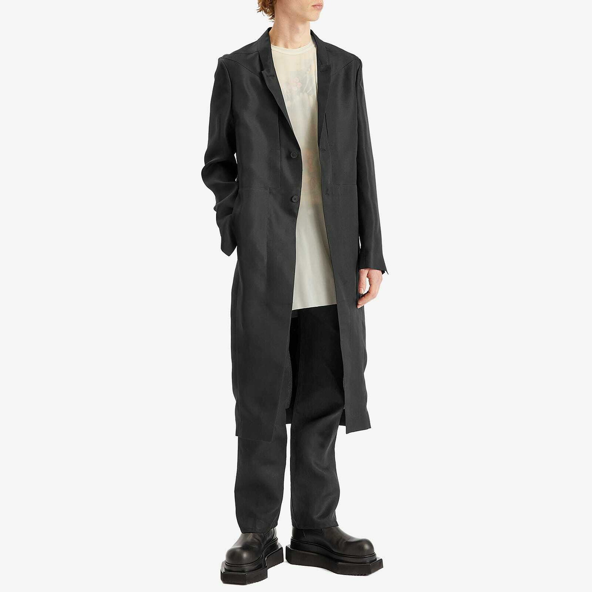 Rick Owens Men's Silk Gazar Lido Coat in Black Rick Owens