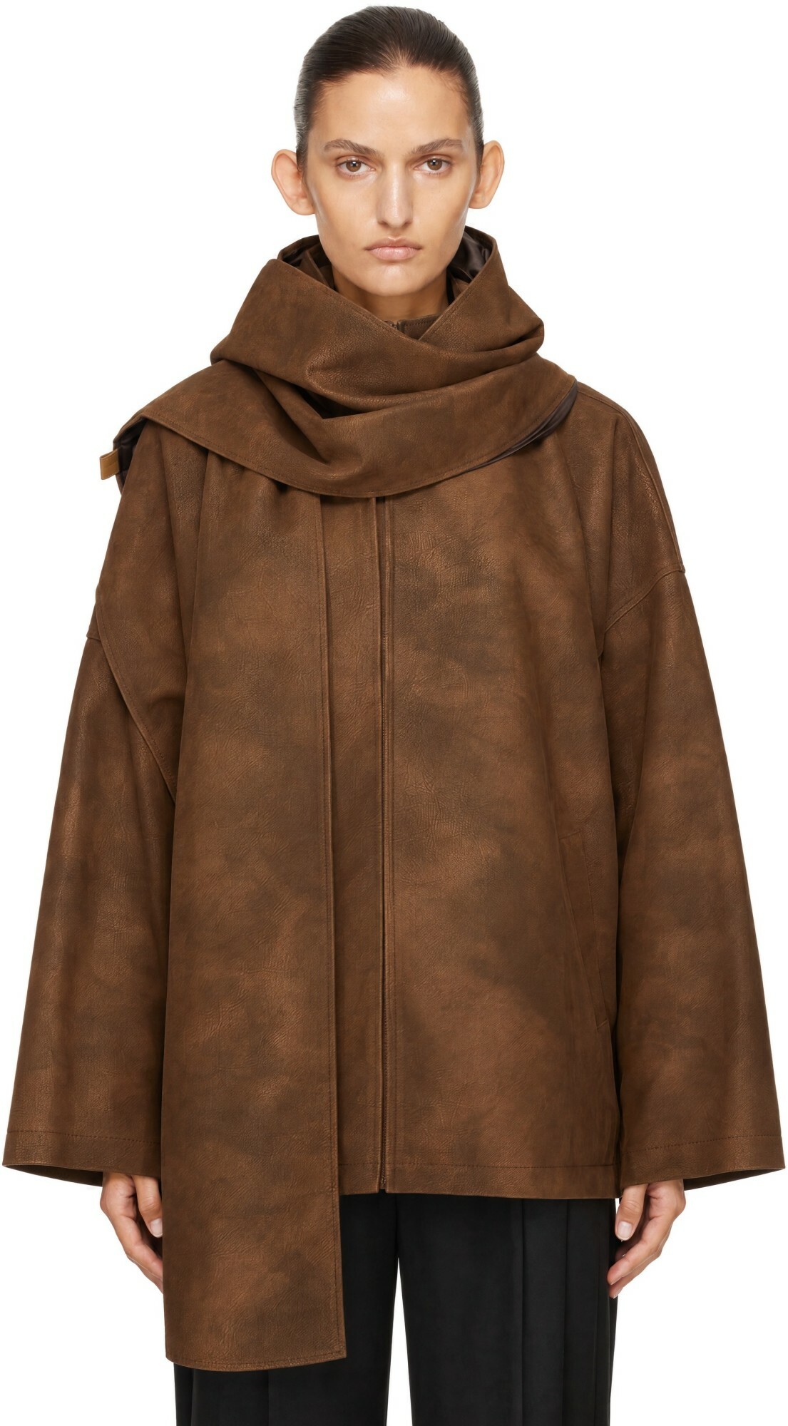 LE17SEPTEMBRE Brown Faux-Leather Shawl Jacket