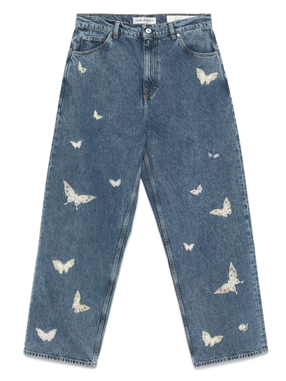 OUR LEGACY 蝶刺繍デニムパンツ 28 刺繍の蝶】OUR LEGACY VAST CUT インディゴバタフライ (OUR LEGACY