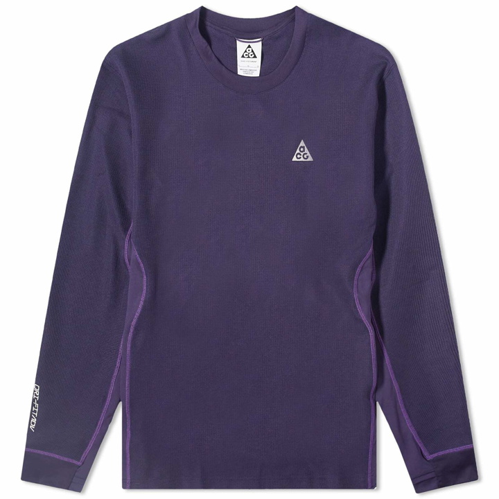 Photo: Nike Men's Acg Dri-Fit Goat Rocks Long Sleeve Winter T-Shirt in Purple Ink/Purple Cosmos/Summit White
