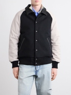 Golden Bear - Collared Raglan Leather Trimmed Wool-Blend Bomber Jacket - Black