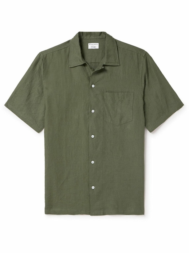 Photo: Kingsman - Drake's Convertible-Collar Linen Shirt - Green