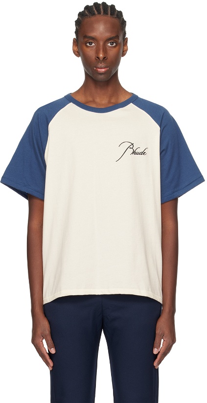 Photo: Rhude White & Blue Raglan T-Shirt