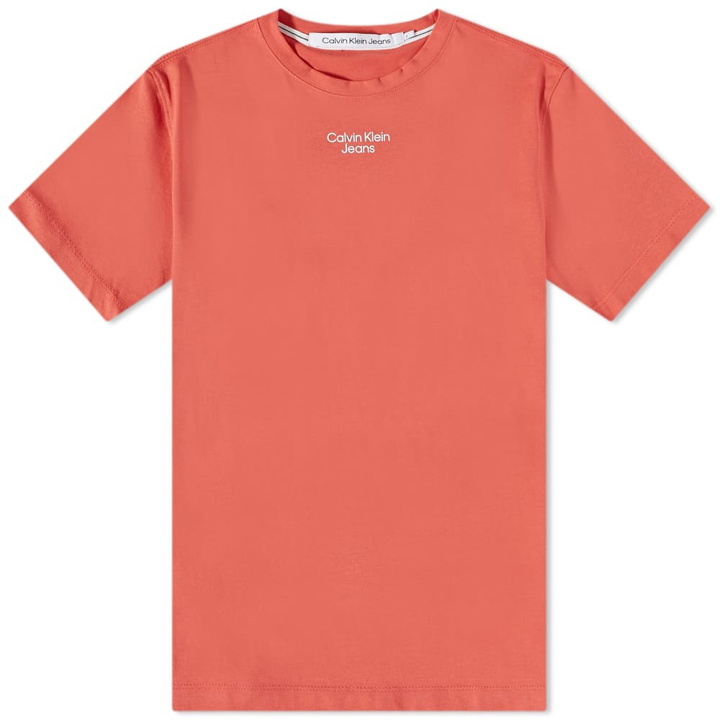 Photo: Calvin Klein Men's Stacked Logo T-Shirt in Rhubarb Red
