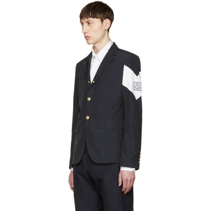 Moncler Gamme Bleu Navy Contrast Sleeve Blazer