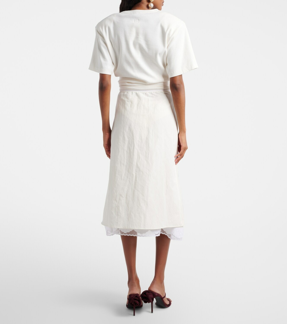 Magda Butrym Lace-trimmed silk-blend midi skirt