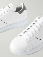 Kiton - Suede-Trimmed Embroidered Logo-Print Leather Sneakers - White