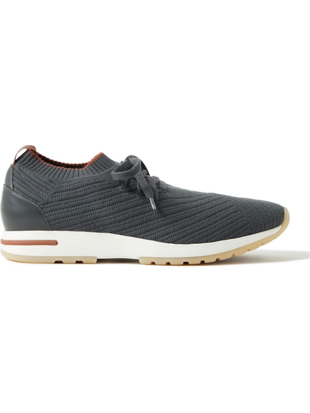 Photo: Loro Piana - 360 Flexy Walk Leather-Trimmed Knitted Wool Sneakers - Gray