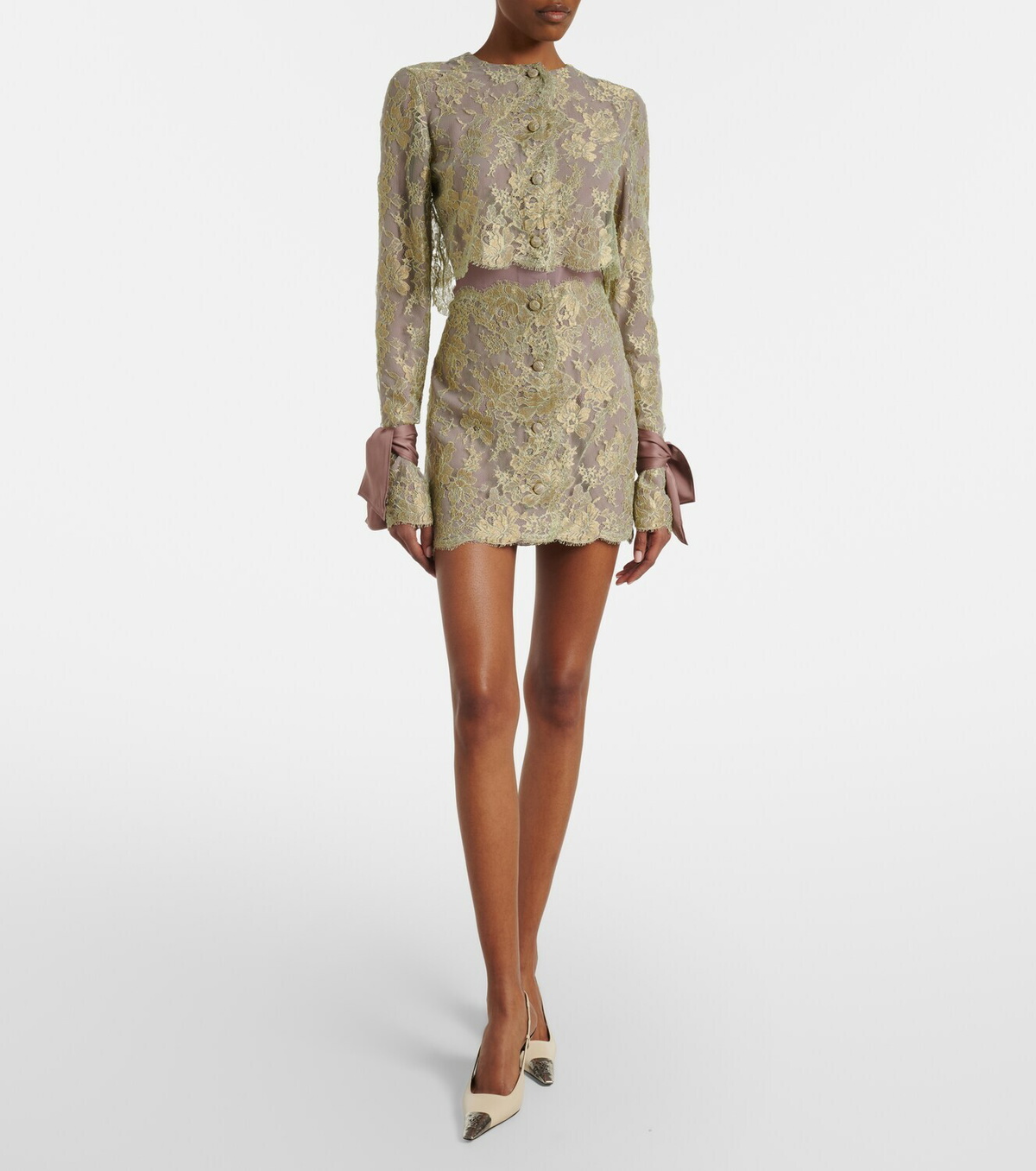 Saint Laurent Silk-trimmed lace minidress