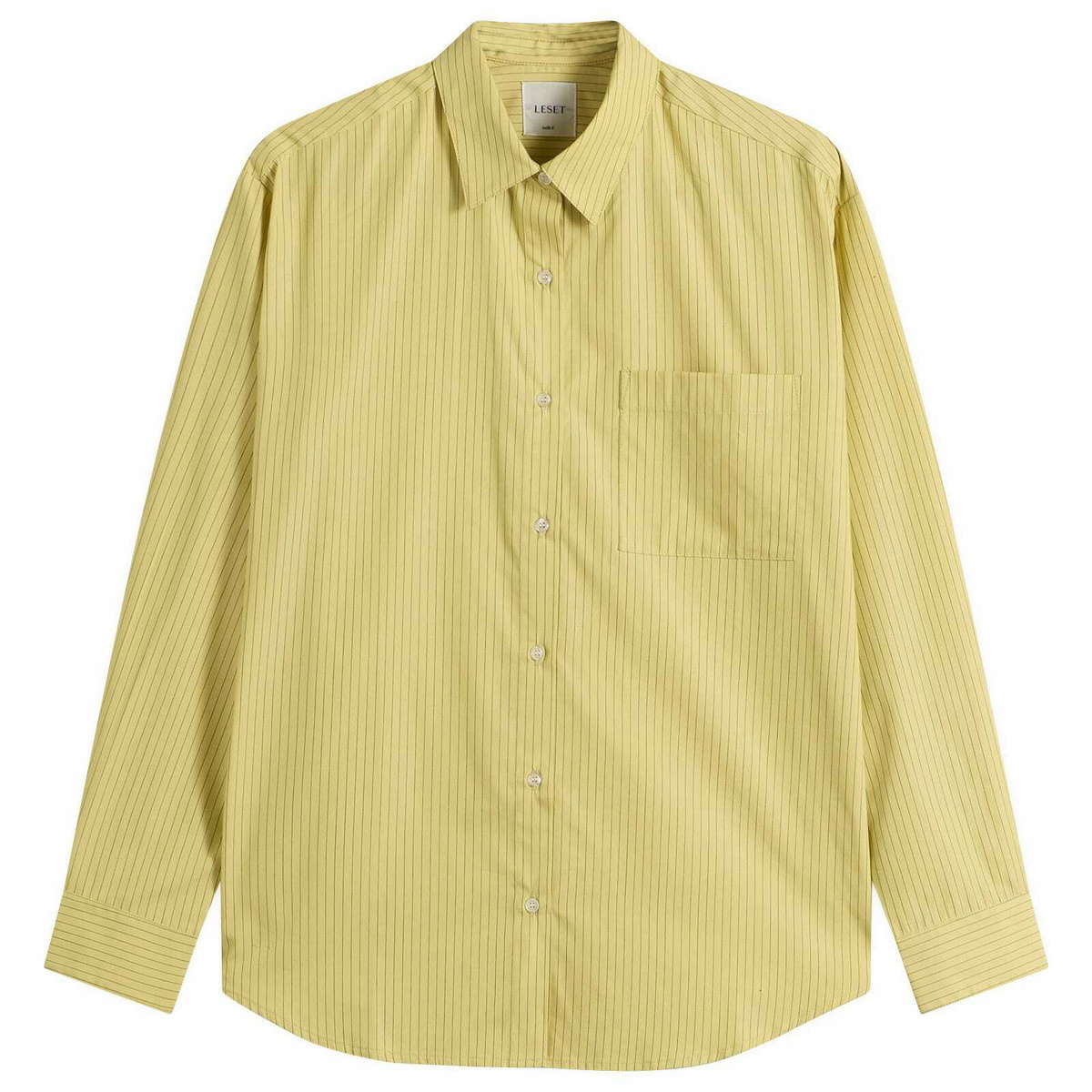 LESET Women's Yoshi Classic Button Down Shirt in Lemon/Chocolate Stripe
