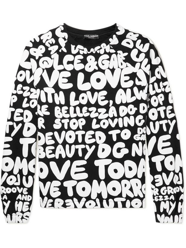 Photo: Dolce & Gabbana - Logo-Print Cotton-Blend Jersey Sweatshirt - Black