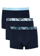 Emporio Armani Logo Stretch-cotton Trunks set of Three Blue