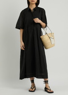Skall Studio Dot Pintuck Cotton Midi Shirt Dress Black