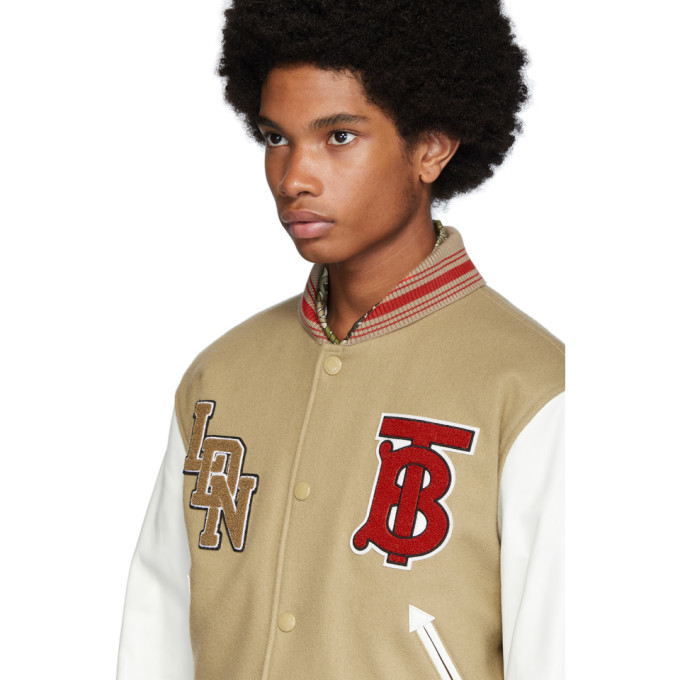 Burberry Beige and White Wool and Leather Padfield Bomber Jacket