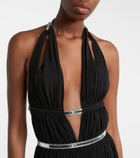 Alaïa Leather-trimmed draped gown