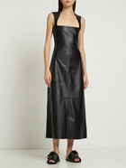 GAUCHERE - Leather & Fabric Square Neck Midi Dress