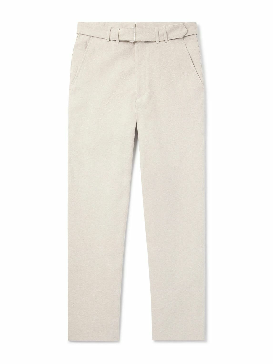 Stòffa - Straight-Leg Belted Cotton-Twill Trousers - Neutrals