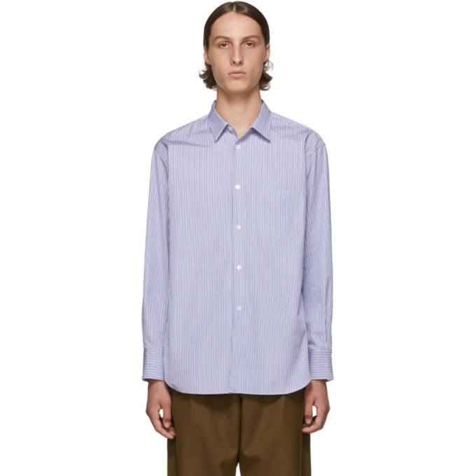 Photo: Comme des Garcons Shirt White and Blue Stripe Poplin Shirt