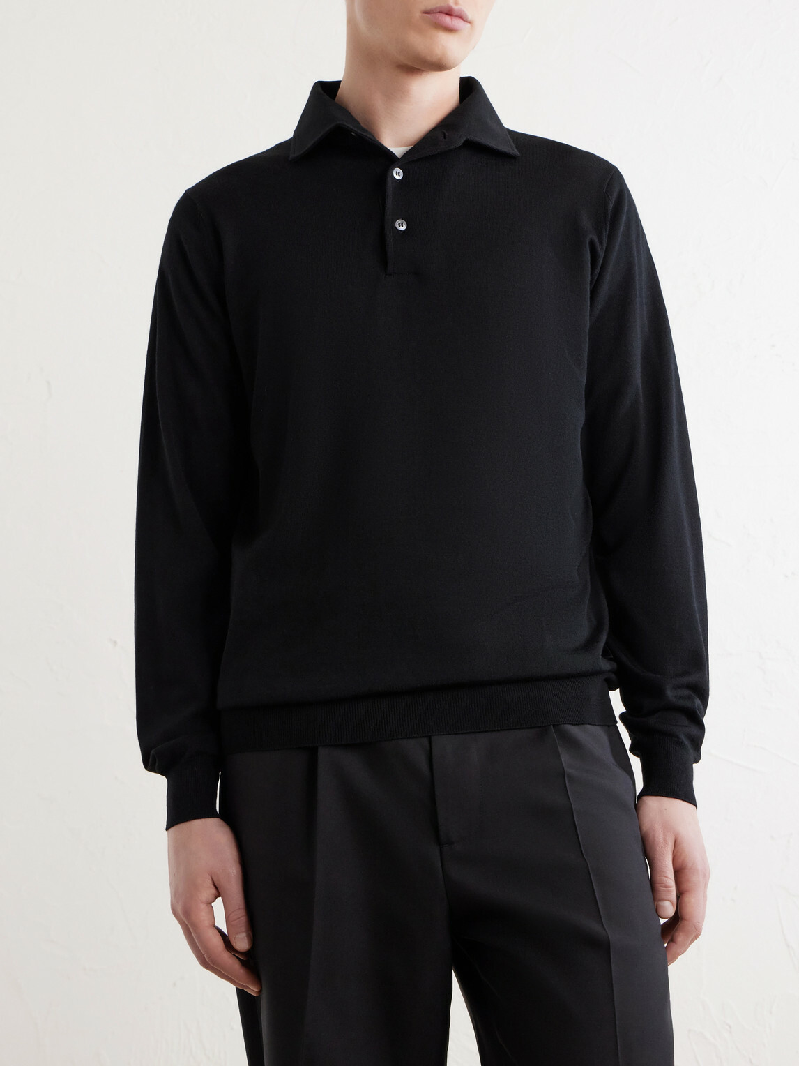 Lardini - Virgin Wool Polo Sweater - Black