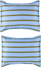 Dusen Dusen Blue & Khaki Cornflower Stripe Duvet Set, Full/Queen