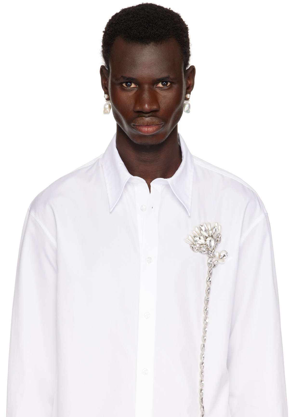 Simone Rocha White Stacked Baroque Pearl Stud Single Earring