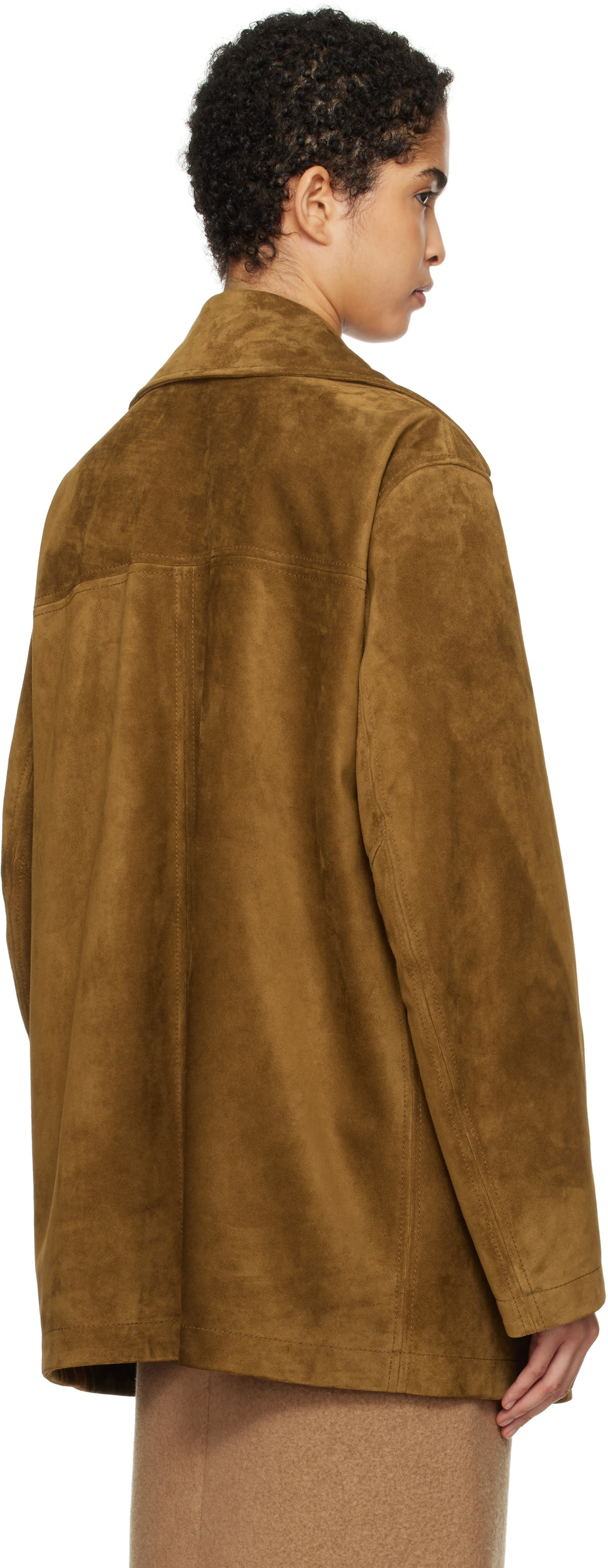 Carven Tan Short Split Suede Coat