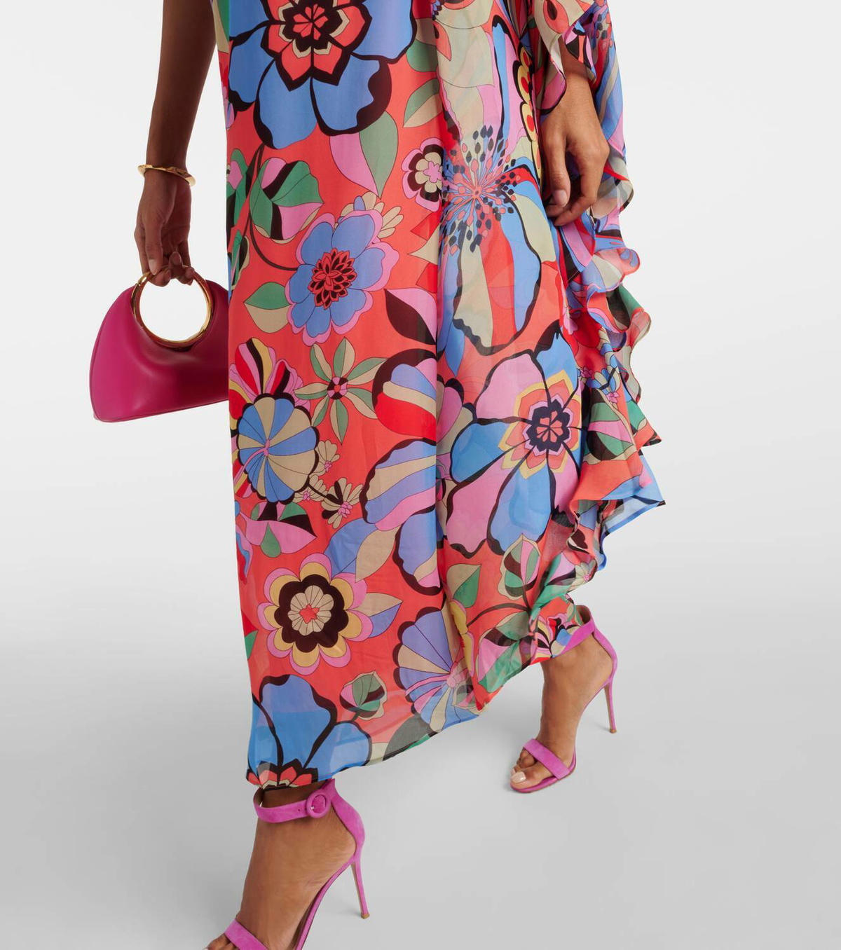 chinese dress ladies Floral Print Georgette Dress – Ellena