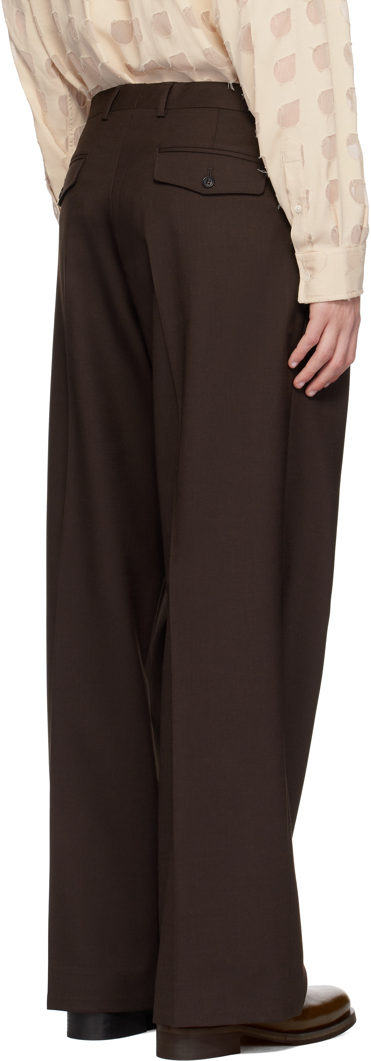 Women's Brown Pleated Wide Leg Formal Trousers