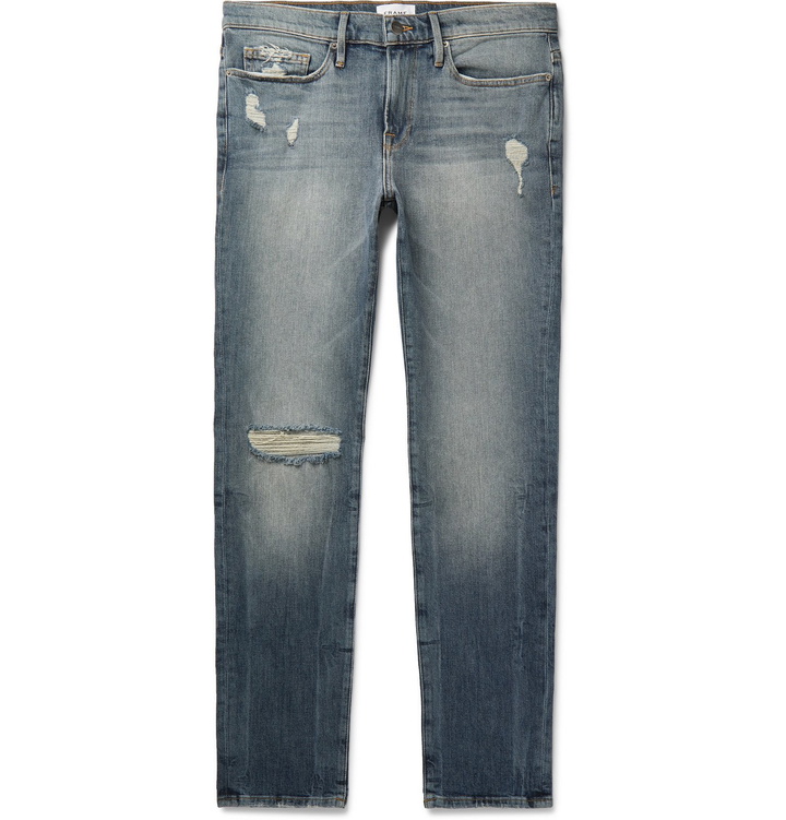 Photo: FRAME - L'Homme Skinny-Fit Distressed Denim Jeans - Blue