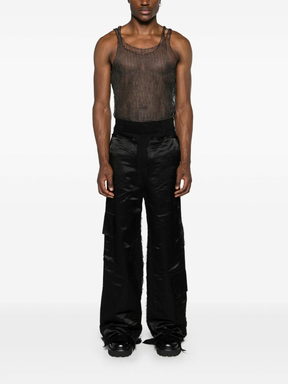 MLGA Black Open-Knit Sheer Tank Top