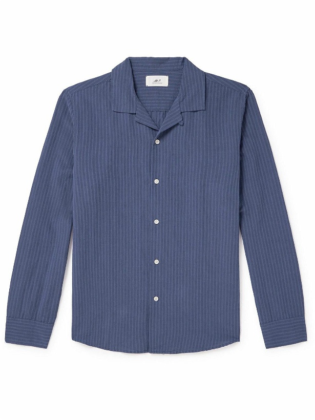 Photo: Mr P. - Convertible-Collar Striped Cotton and Linen-Blend Shirt - Blue