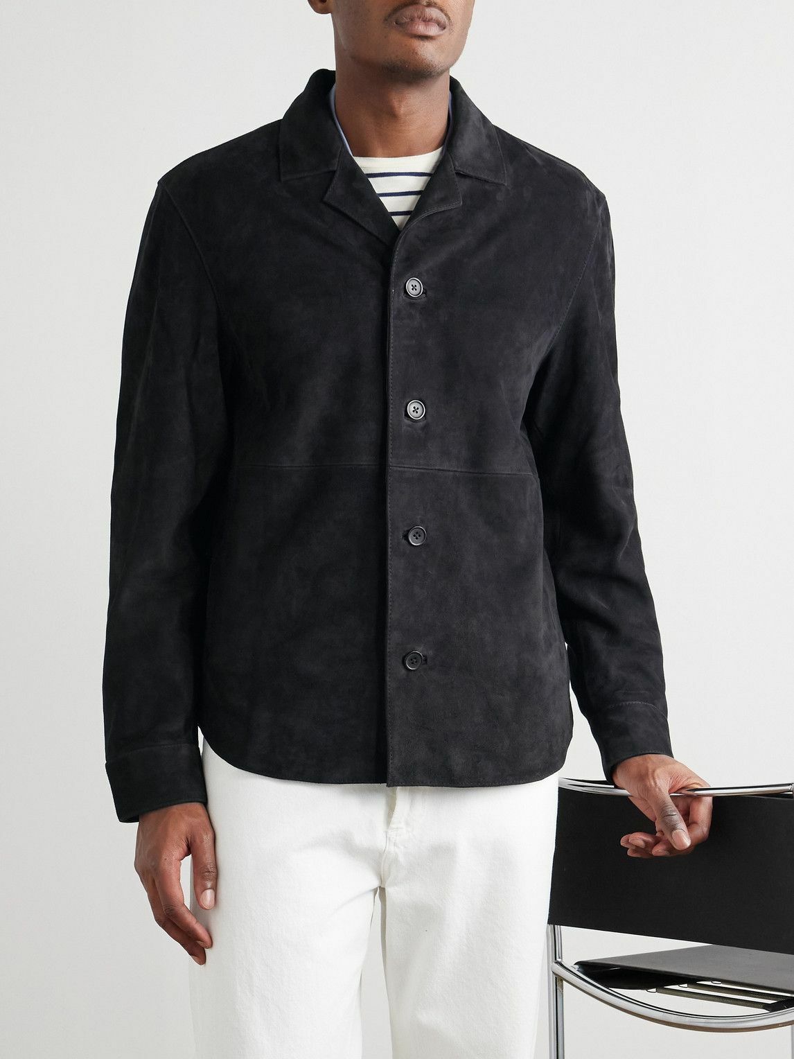 Officine Générale - Julien Camp-Collar Suede Overshirt - Blue
