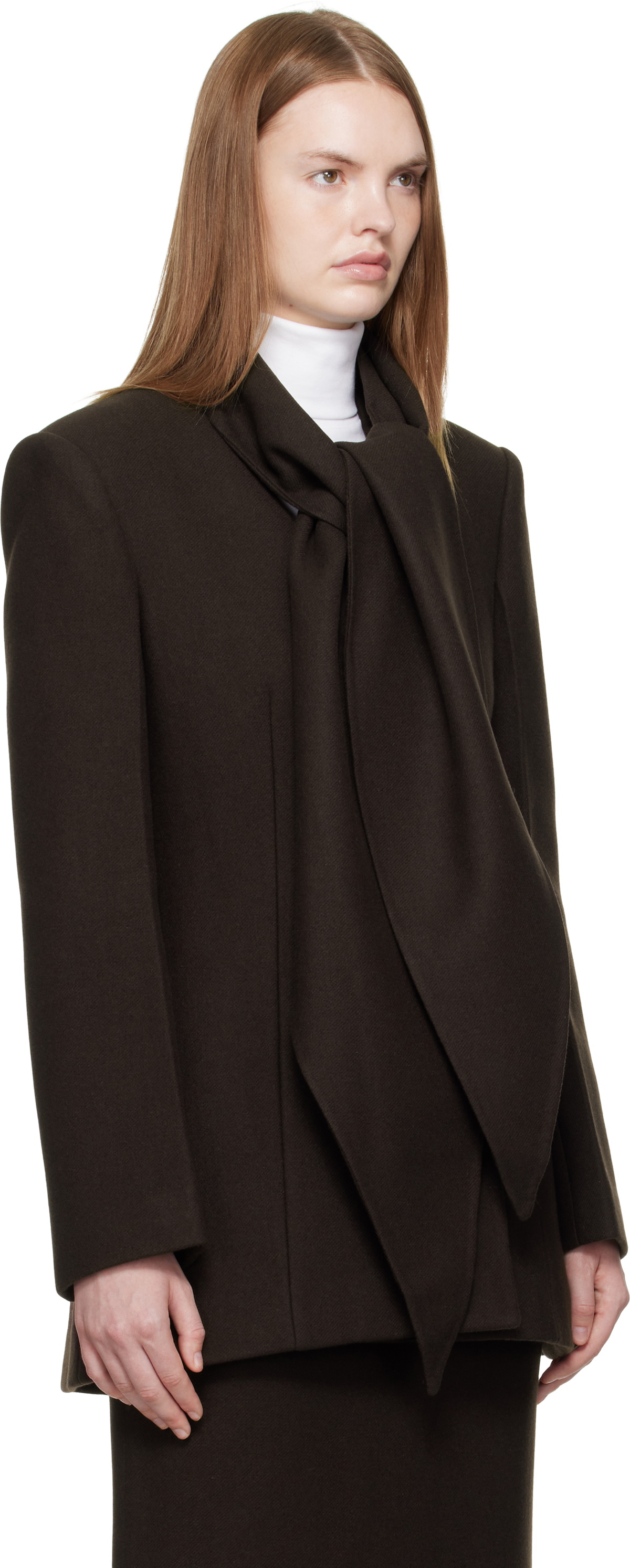 R2W Brown Mullin Wool Scarf Jacket