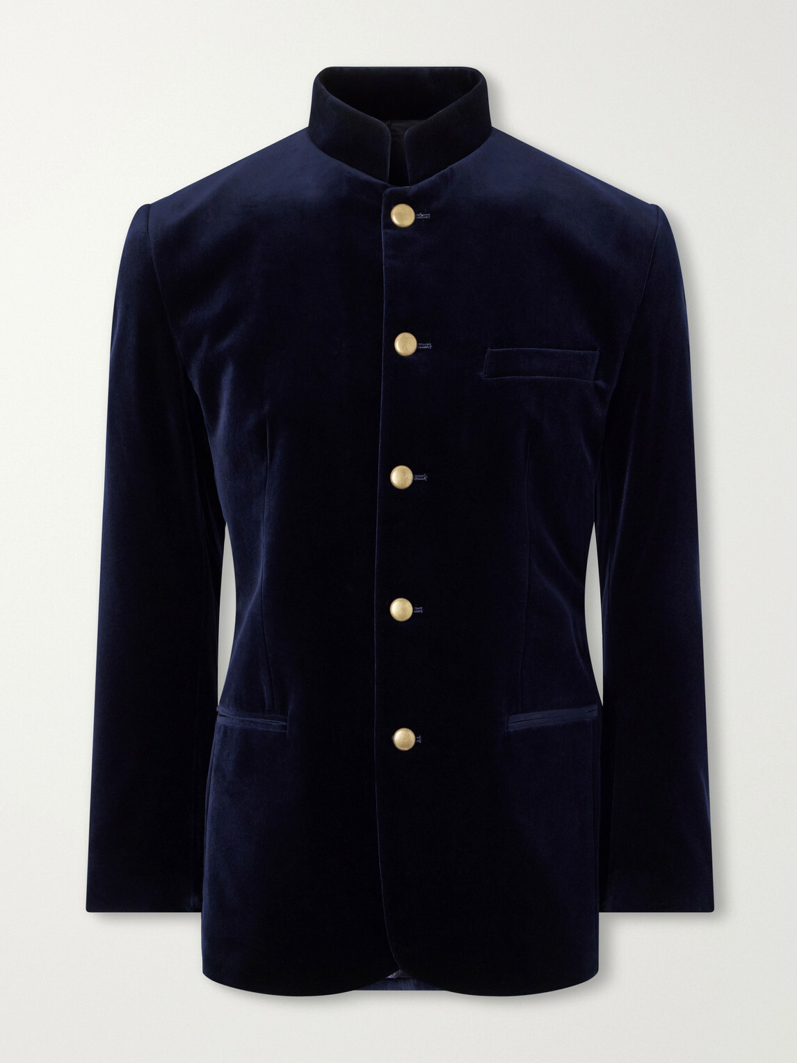 Favourbrook - Nehru Cotton-Velvet Blazer - Blue