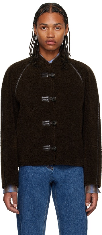 Photo: LOW CLASSIC Brown Button Reversible Faux-Shearling Jacket