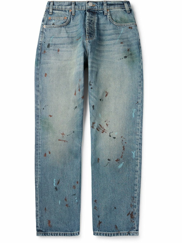 Photo: Cherry Los Angeles - Straight-Leg Logo-Embroidered Paint-Splattered Jeans - Blue